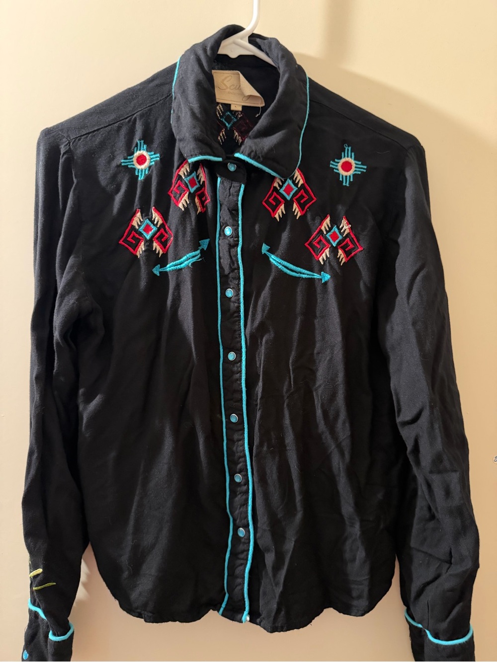 Woman’s Black Western Embroidered Shirt with Turquoise Trim